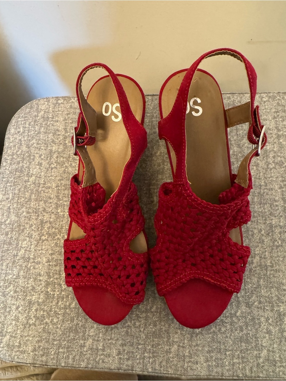 SO Red Woven Slingback Wedge Sandals - Picture 6 of 7